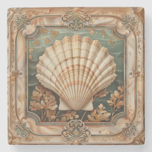 Elegante Seashell Art Nouveau Decoratief Stenen Onderzetter (Voorkant)
