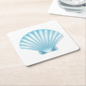 Elegante Seashell Beach Blue Nautische bruiloft Kartonnen Onderzetters (Schuin)