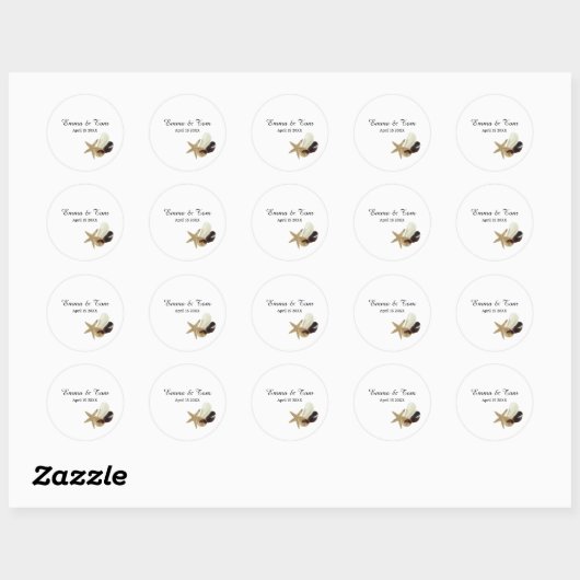 Elegante Seashell Beach bruiloft bestemming Ronde Sticker (Vel)