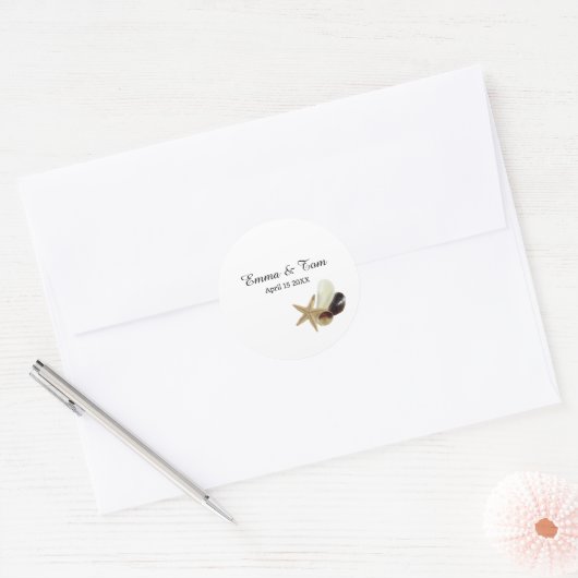 Elegante Seashell Beach bruiloft bestemming Ronde Sticker (Envelop)