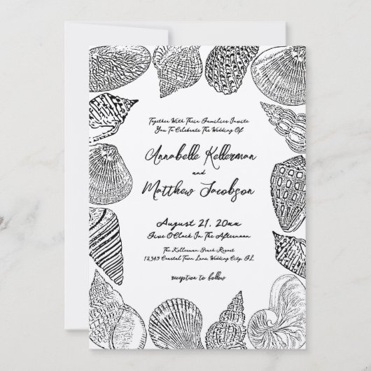 Elegante  Seashell Beach bruiloft Kaart (Voorkant)
