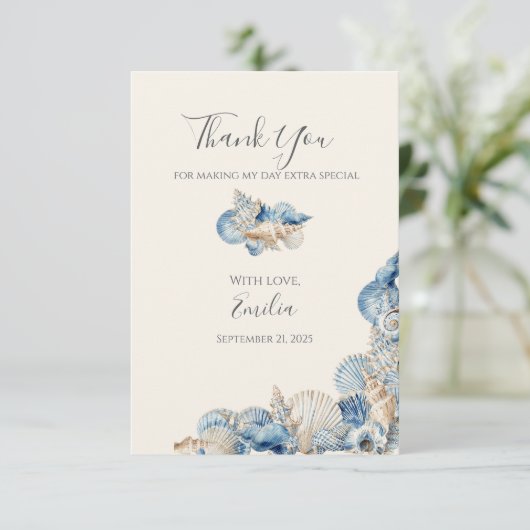 Elegante Seashell Border Wedding Bedankkaart (Staand voorkant)