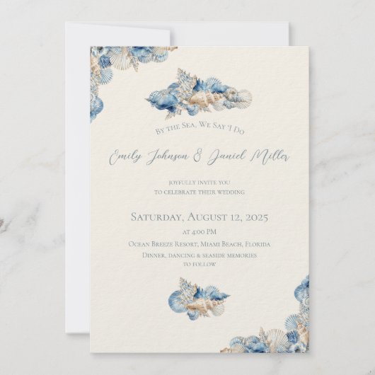 Elegante Seashell Border Wedding Kaart (Voorkant)