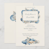 Elegante Seashell Border Wedding Kaart (Voorkant / Achterkant)