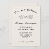 Elegante Seashell & Bow Coquette bruiloft uitnodig Kaart (Voorkant / Achterkant)