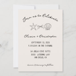 Elegante Seashell & Bow Coquette bruiloft uitnodig Kaart