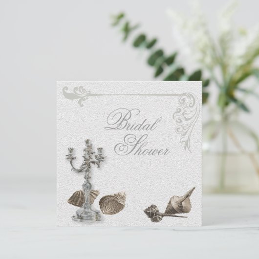 Elegante Seashell  bruidsdouche Uitnodiging (Staand voorkant)