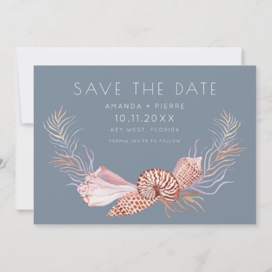 Elegante Seashell Foto Strand Bruiloft Save the Da Save The Date (Voorkant)
