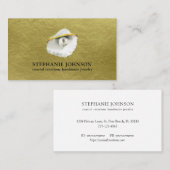 Elegante Seashell met Parel op Textured Gold Visitekaartje (Voorkant / Achterkant)