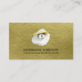 Elegante Seashell met Parel op Textured Gold Visitekaartje (Voorkant)