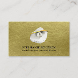 Elegante Seashell met Parel op Textured Gold Visitekaartje
