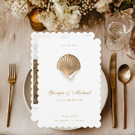 Elegante Seashell & Pearls Gold Coastal Wedding Save The Date