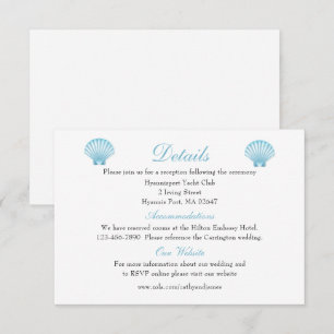 Elegante Seashell Wedding Details Blue Beach Informatiekaartje