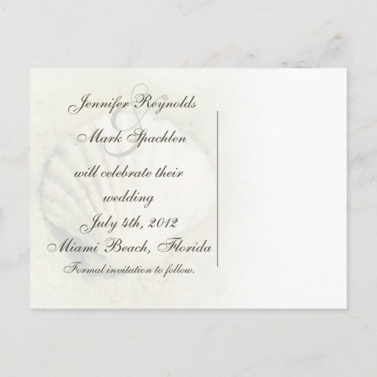 Elegante Seashell Wedding Save the Date Briefkaart (Achterkant)