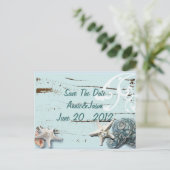 Elegante Seashells Beach Bruiloft bewaar de datum Aankondigingskaart (Staand voorkant)