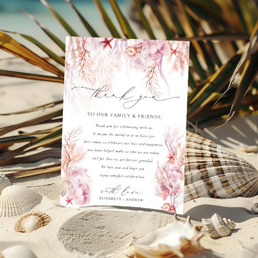 Elegante Seashells Corals Wedding Bedankkaart
