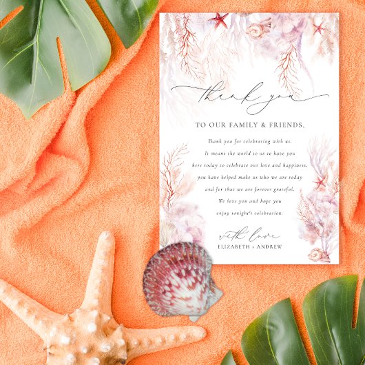 Elegante Seashells Corals Wedding Bedankkaart