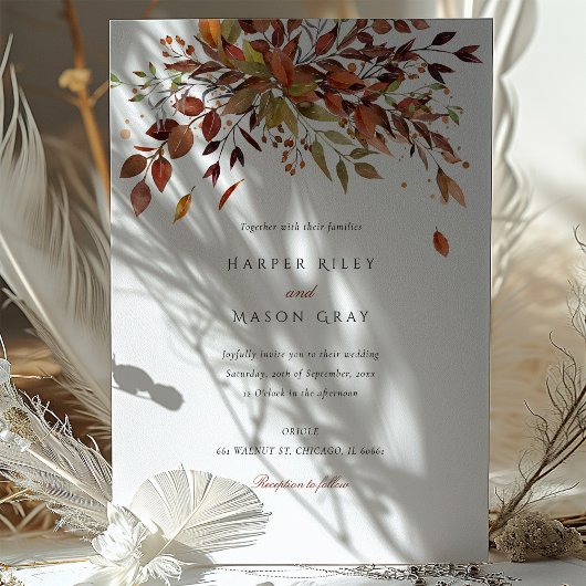 Elegante Seizoensgebonden Russet laat bruiloft Kaart