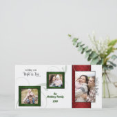 Elegante seizoensliefde en vrede 3 foto feestdagenkaart (Staand voorkant)