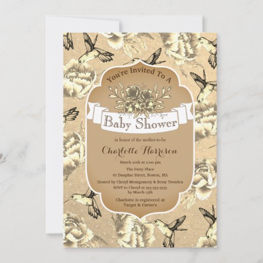  Elegante Sepia Bloemen & Kolibries Kaart (Voorkant)