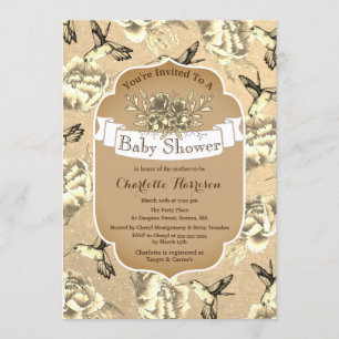  Elegante Sepia Bloemen & Kolibries Kaart