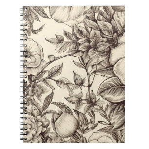 Elegante Sepia Botanisch met Gelaagde Bloemen Notitieboek