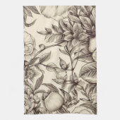 Elegante Sepia Botanisch met Gelaagde Bloemen Theedoek (Verticaal)