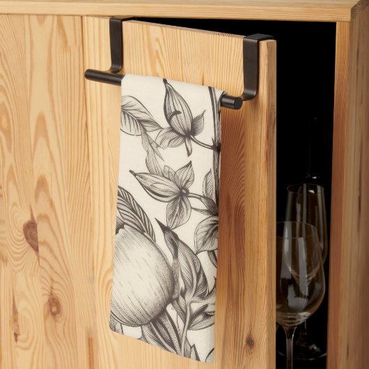 Elegante Sepia Botanisch met Gelaagde Bloemen Theedoek (Derde Gevouwen)