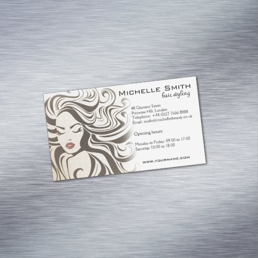 Elegante Sepia Chic Wavy Haarstijl Hair Extensions Magnetisch Visitekaartje (Voorbeeld)