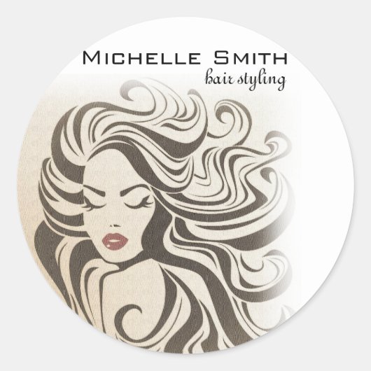 Elegante Sepia Chic Wavy Haarstijl Hair Extensions Ronde Sticker (Voorkant)