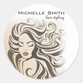 Elegante Sepia Chic Wavy Haarstijl Hair Extensions Ronde Sticker