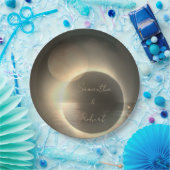 Elegante Sepia Solar Eclipse Custom Foto Bruiloft Papieren Bordje (Feest)