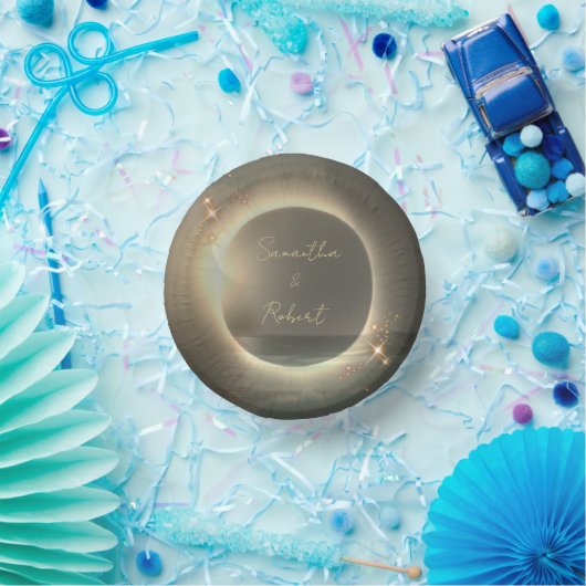 Elegante Sepia Solar Eclipse Custom Foto Bruiloft Papieren Kommen (Feest)