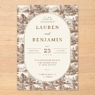 Elegante Sepia Vintage Illustraties Acryl Uitnodigingen