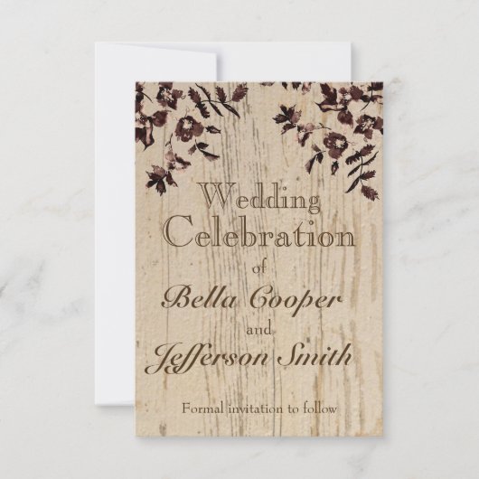 Elegante Sepia Water Rozen - Whitewash Wood Save The Date (Voorkant)