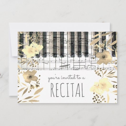 Elegante Sepia waterverf Bloemen Muziekrecital Kaart (Voorkant)