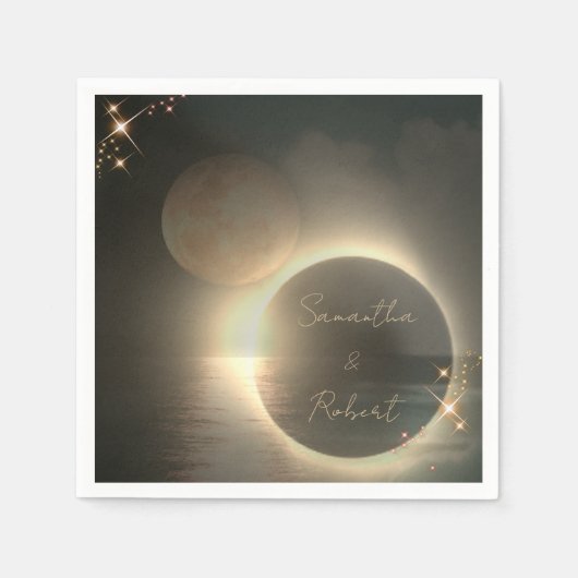 Elegante Sepia Zonne-eclips Aangepaste Foto Bruilo Servet (Voorkant)