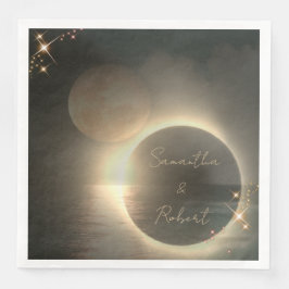 Elegante Sepia Zonne-eclips Aangepaste Foto Trouwd Servet