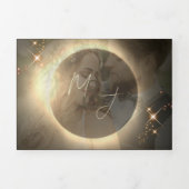 Elegante Sepia Zonne-eclips op maat gemaakte foto  Drieluik Uitnodiging (Cover)