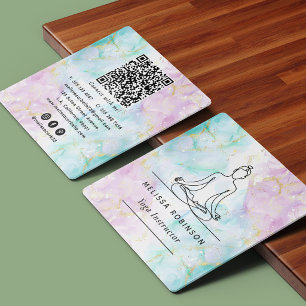 Elegante Serene Alcohol Inkt Yoga Instructeur QR C Vierkante Visitekaartje