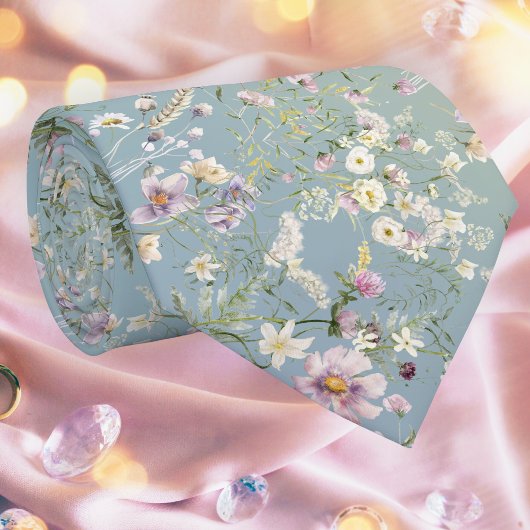 Elegante Serene Blauwe Bloemenstropdas Stropdas