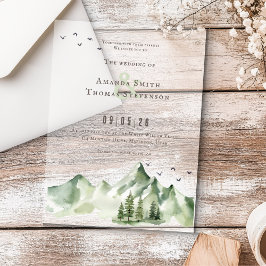 Elegante serene groene berglandschap bruiloft acryl uitnodigingen