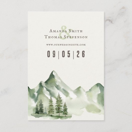Elegante serene groene berglandschap bruiloft informatiekaartje (Achterkant)