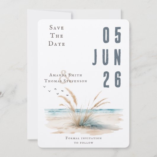 Elegante serene strand pampa gras landschap save the date (Voorkant)