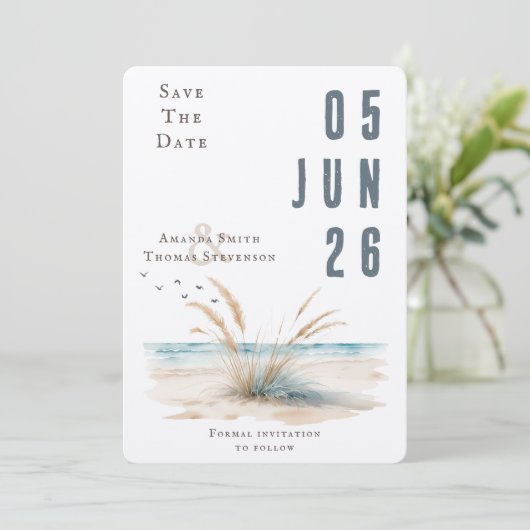 Elegante serene strand pampa gras landschap save the date (Staand voorkant)
