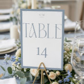 Elegante Serif Blauw Grijs Monogram Tafelnummer