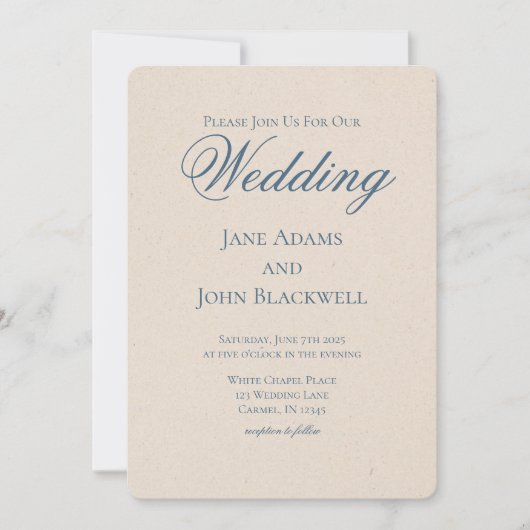 Elegante Serif Dusty Blue Wedding Kaart (Voorkant)