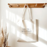 Elegante Serif minimalistische gepersonaliseerde b Tote Bag<br><div class="desc">Elegant zwart minimalistisch gepersonaliseerd bruiloft Canvas tas</div>