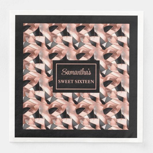 Elegante servetten roze gouden glitters tafelaccen (Voorkant)