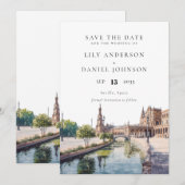 Elegante Sevilla Spanje Watercolor Trouw Save The Date (Voorkant / Achterkant)